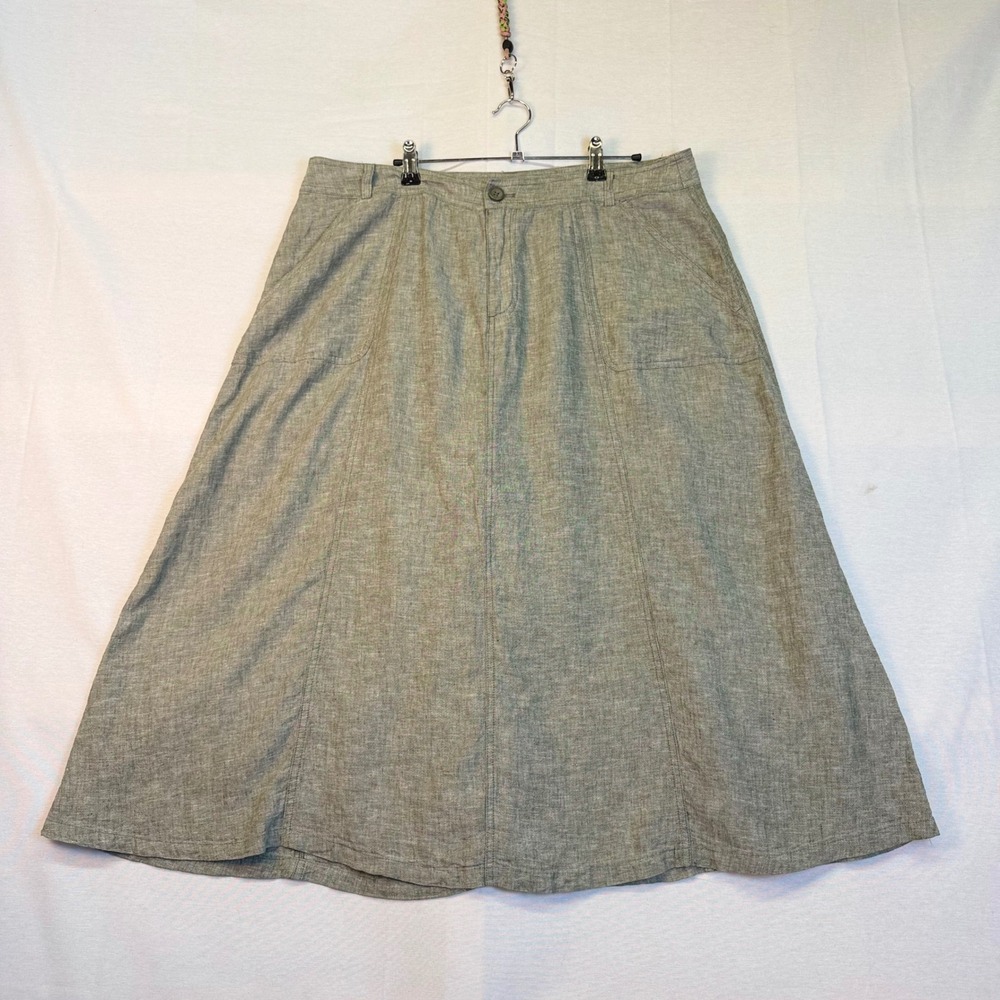 Christopher & Banks Womens 16 Olive Green Linen Blend A-Line Midi Skirt
